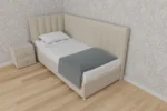 В наличии Кровать Сочи, 120x200, с подъемным механизмом полное дно с полкой, Велюр Галакси лайт 02-бежевый, Ножки 13 см угловые хром, Угол Правый - длинное изголовье справа Чехол на царгах НЕ съемный,